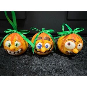 Lot of 3 - 3D Mini Halloween Ornaments - 2.5" - Silly PUMPKINS JACK-O-LANTERNS